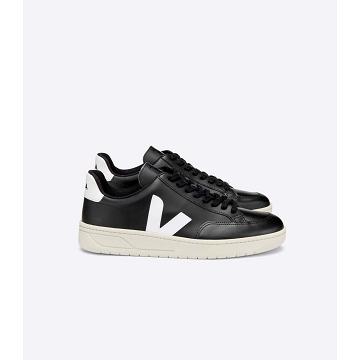 Veja V-12 LEATHER Women's Sneakers Black/White | NZ 666VRW